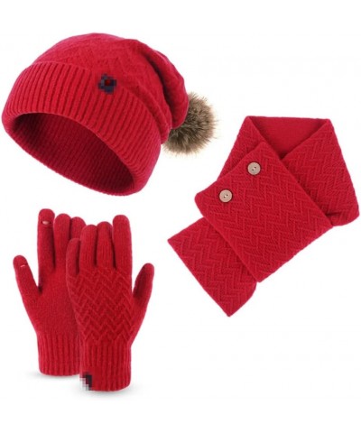 3pcs Women Beanie Hat And Scarf Knitted Gloves Set Solid Color Winter Warm Set White $28.98 Scarves