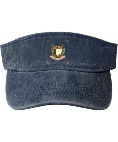 Coffee Day Sun Visor Hats for Women Men Sun Hat Vintage Golf Hat Adjustable Baseball Cap Navy Blue $13.87 Visors