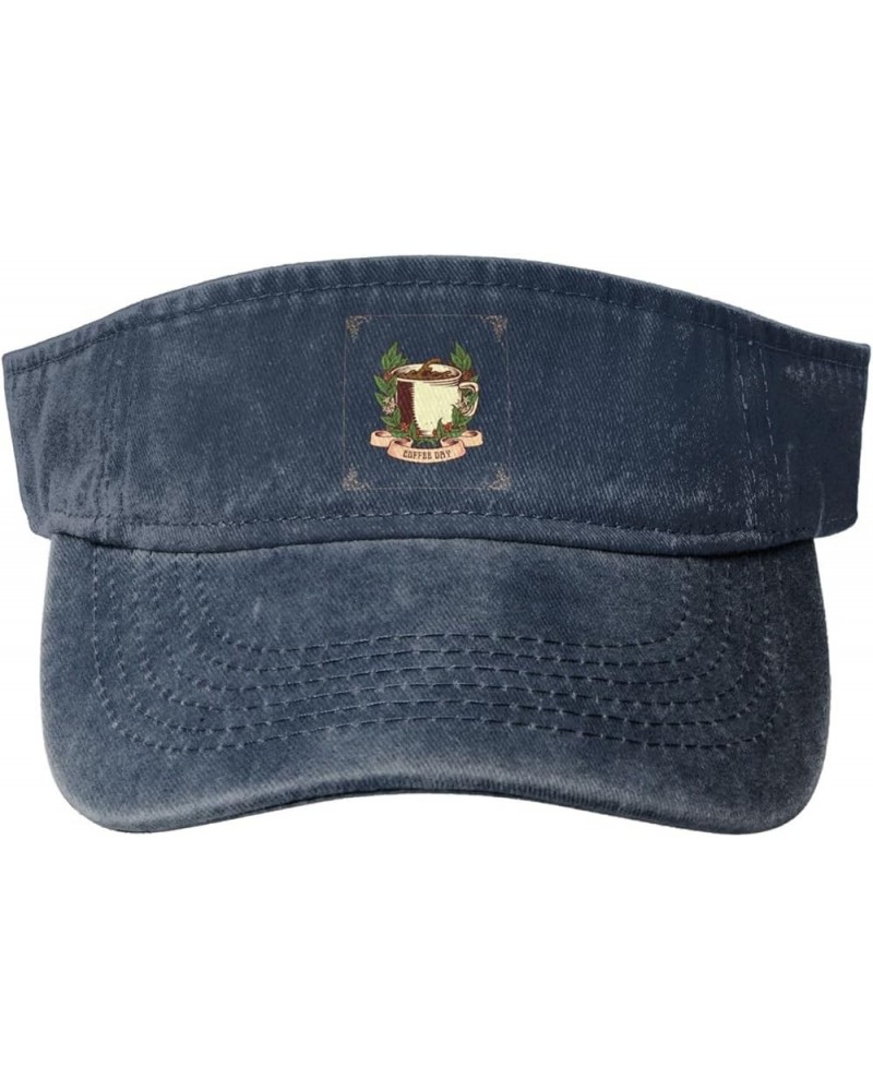 Coffee Day Sun Visor Hats for Women Men Sun Hat Vintage Golf Hat Adjustable Baseball Cap Navy Blue $13.87 Visors