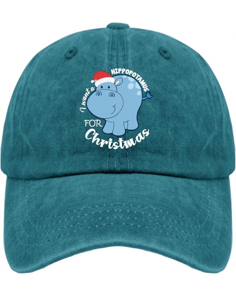 I Want A Hippopotamus for Christmas Hat Running Hats for Women Cyan Blue Golf Hats Men Gifts for Him Sun Caps $22.00 Sun Hats