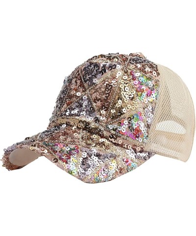 Womens Sequin Hats Baseball Caps Adjustable Size Fitted Caps Novelty Mesh Sun Hats Breathable Trucker Caps with Beige $9.96 B...