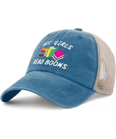 Hot Girls Read Books Hat for Men Cute Book Lover Denim Hats Mens AllBlack Ball Caps Plain for Volunteer Lake Blue $12.52 Base...