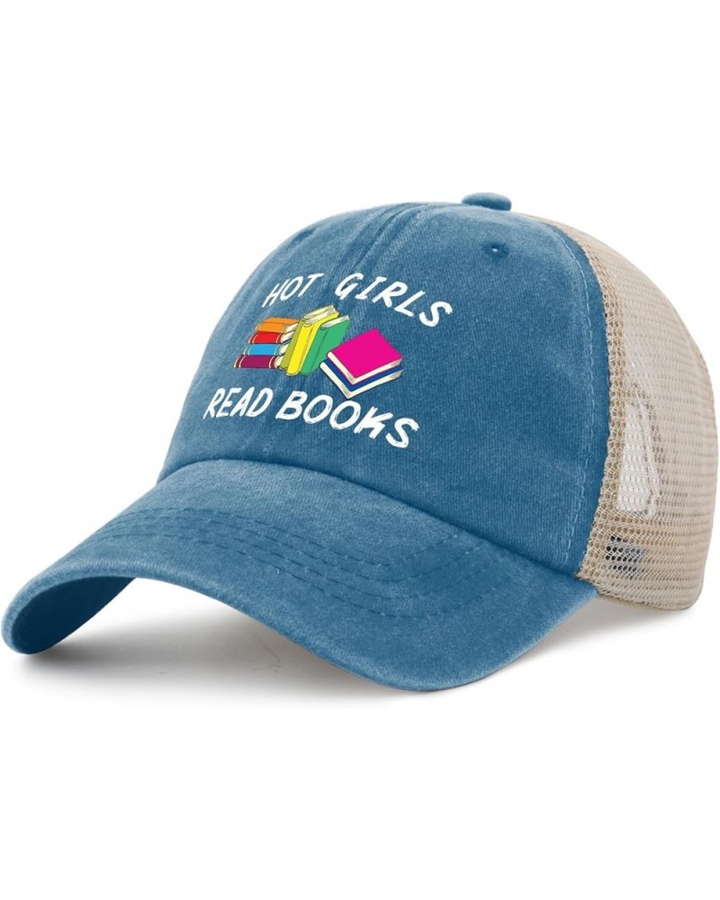 Hot Girls Read Books Hat for Men Cute Book Lover Denim Hats Mens AllBlack Ball Caps Plain for Volunteer Lake Blue $12.52 Base...