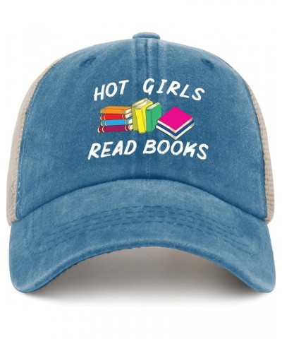 Hot Girls Read Books Hat for Men Cute Book Lover Denim Hats Mens AllBlack Ball Caps Plain for Volunteer Lake Blue $12.52 Base...