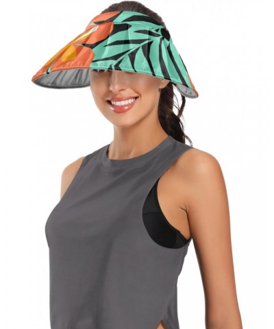 Tropical Palm Flowers Women Sun Visor Hat Wide Brim Roll-up Beach Hat Summer UV Protection Beach Cap for Women $9.03 Sun Hats