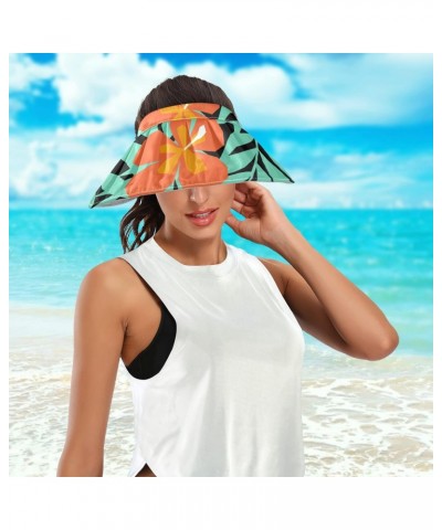 Tropical Palm Flowers Women Sun Visor Hat Wide Brim Roll-up Beach Hat Summer UV Protection Beach Cap for Women $9.03 Sun Hats