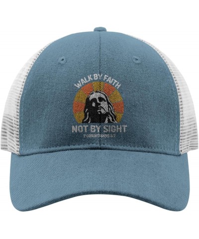 Jesus Hats for Men Trucker Cap Adjustable Hats for Women for We Walk by Faiths Not by Sight Trucker Hat for Women Skyblue $13...