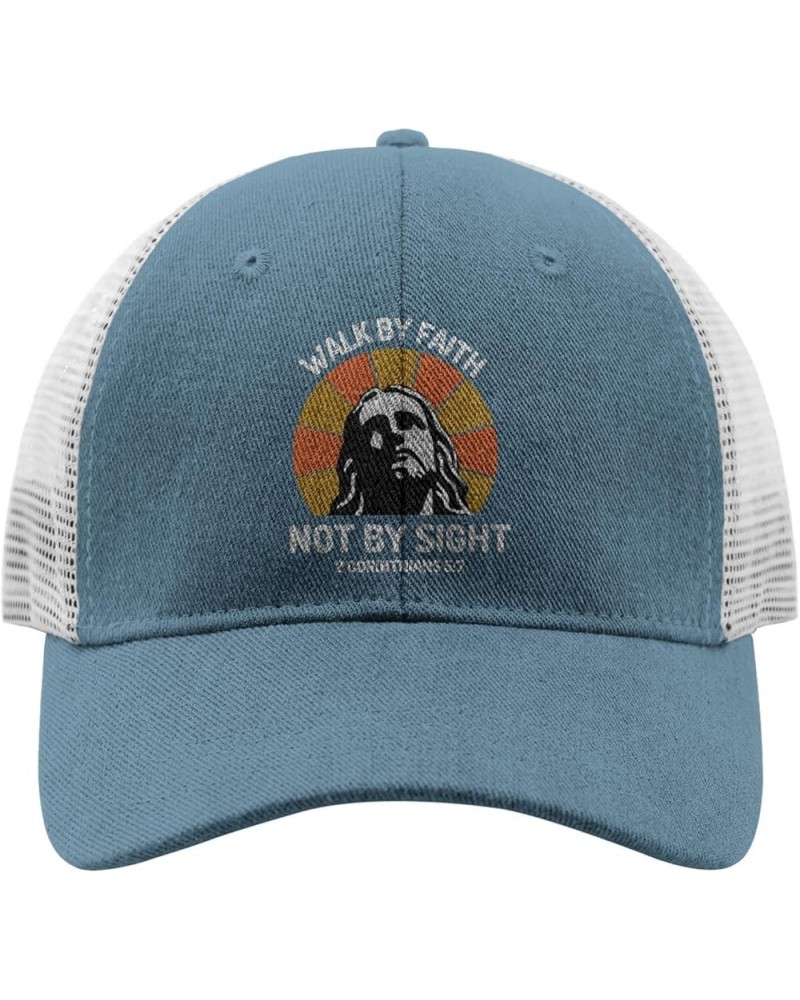 Jesus Hats for Men Trucker Cap Adjustable Hats for Women for We Walk by Faiths Not by Sight Trucker Hat for Women Skyblue $13...