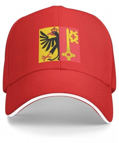 Flag of Canton of Geneva Sandwich Hat Adjustable Baseball Cap Black Red $13.02 Baseball Caps