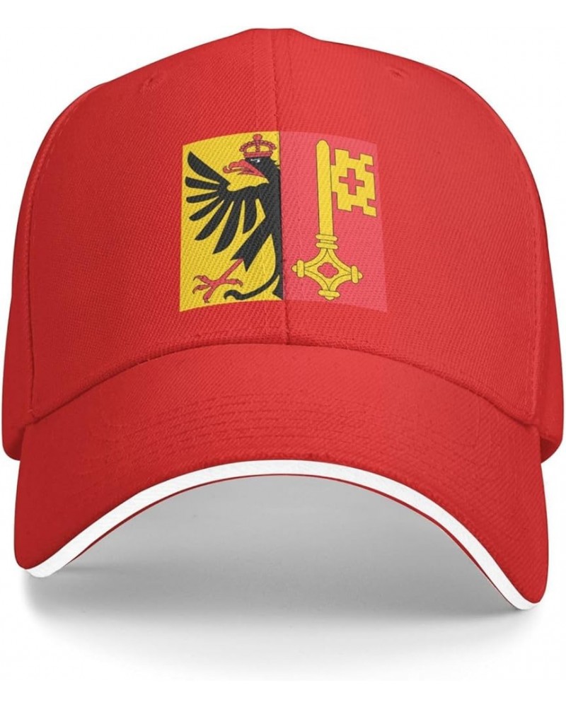 Flag of Canton of Geneva Sandwich Hat Adjustable Baseball Cap Black Red $13.02 Baseball Caps