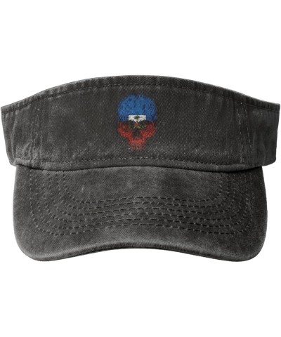 Haitian Flag Haitian Skull Sport Sun Visor Hat Cotton Ball Caps Empty Top Baseball Sun Cap Black $11.72 Visors