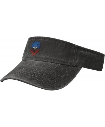 Haitian Flag Haitian Skull Sport Sun Visor Hat Cotton Ball Caps Empty Top Baseball Sun Cap Black $11.72 Visors