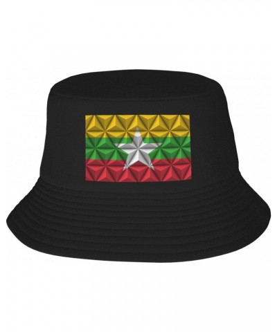 Myanmar Flag with Polygonal Effect Bucket Hat for Women Men Bucket Hats Summer Sun Hats Beach Travel Fishing Golf Cap Black $...