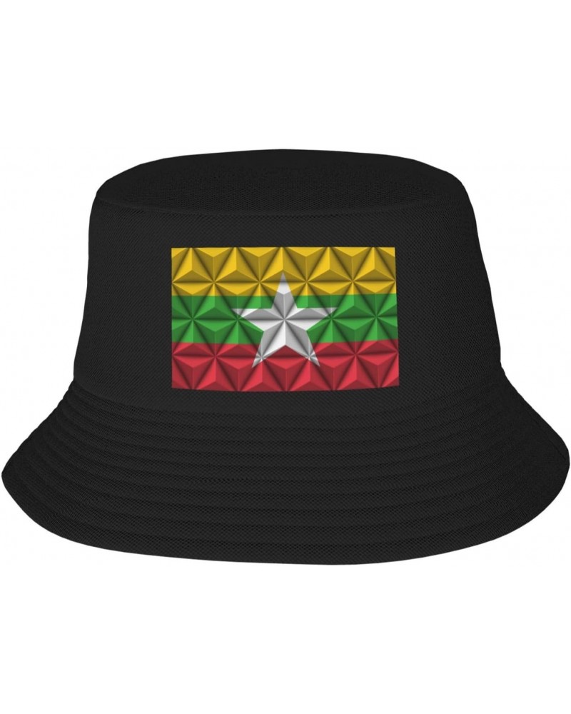 Myanmar Flag with Polygonal Effect Bucket Hat for Women Men Bucket Hats Summer Sun Hats Beach Travel Fishing Golf Cap Black $...