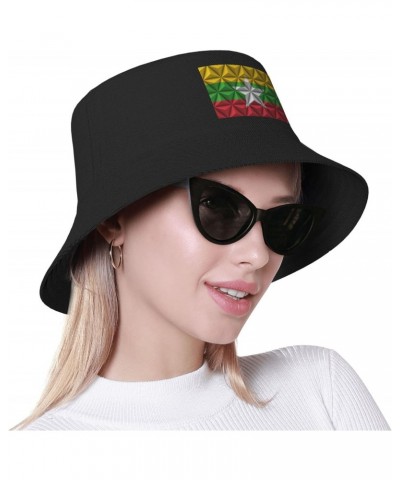 Myanmar Flag with Polygonal Effect Bucket Hat for Women Men Bucket Hats Summer Sun Hats Beach Travel Fishing Golf Cap Black $...