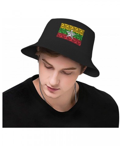 Myanmar Flag with Polygonal Effect Bucket Hat for Women Men Bucket Hats Summer Sun Hats Beach Travel Fishing Golf Cap Black $...