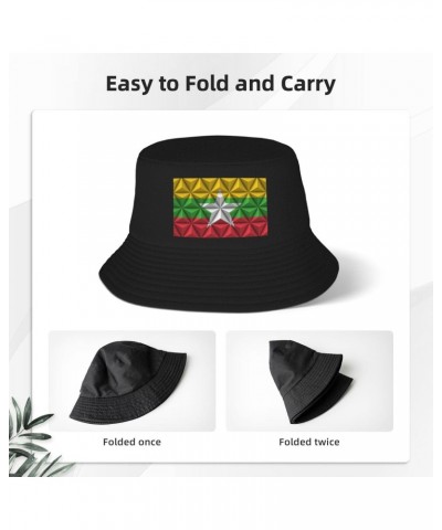 Myanmar Flag with Polygonal Effect Bucket Hat for Women Men Bucket Hats Summer Sun Hats Beach Travel Fishing Golf Cap Black $...