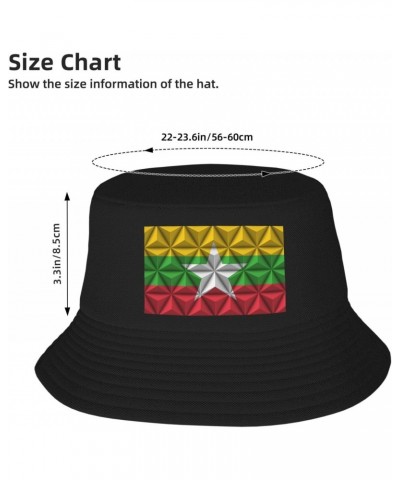 Myanmar Flag with Polygonal Effect Bucket Hat for Women Men Bucket Hats Summer Sun Hats Beach Travel Fishing Golf Cap Black $...