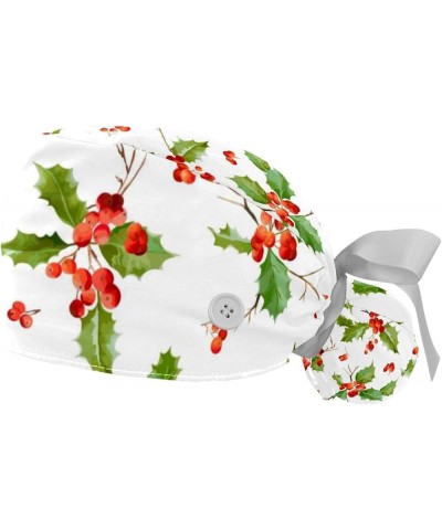 Christmas Plaid 2 Pcs Scrub Cap Working Cap with Buttons One Size Adjustable Nurse Hat for Woman Man Color 9 $12.75 Skullies ...