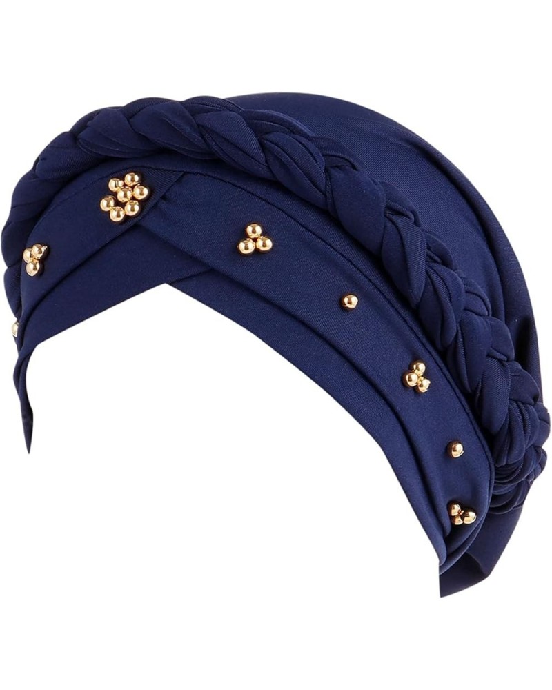 Head Scarf for Women Cancer African Women Turban Cap Beaded Headscarf Beanie Twisted Braid Wrap Hat Headwrap Y1-navy $8.89 Sk...