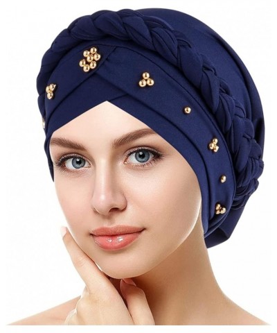 Head Scarf for Women Cancer African Women Turban Cap Beaded Headscarf Beanie Twisted Braid Wrap Hat Headwrap Y1-navy $8.89 Sk...