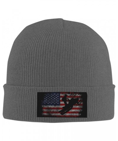 Snowmobile Flag USA Cozy Knitted Beanie Hat - Stylish Winter Headwear Acrylic Ideal for All Ages Deep Heather $11.61 Skullies...