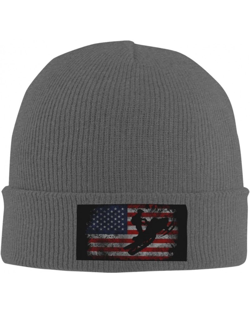 Snowmobile Flag USA Cozy Knitted Beanie Hat - Stylish Winter Headwear Acrylic Ideal for All Ages Deep Heather $11.61 Skullies...