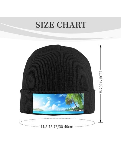 Tropical Beach Plant Theme Print Knit Hat Winter Knit Hat for Men Women Black $14.30 Skullies & Beanies