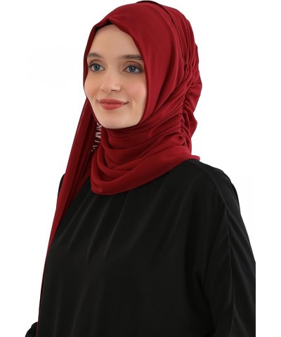 Side Shirred Shawl for Women Chiffon Modesty Turban Cap Head Wrap Instant Scarf Ready to Wear Hijab Dark Red $14.85 Scarves