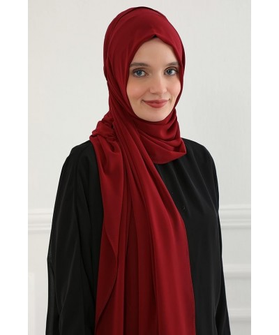 Side Shirred Shawl for Women Chiffon Modesty Turban Cap Head Wrap Instant Scarf Ready to Wear Hijab Dark Red $14.85 Scarves