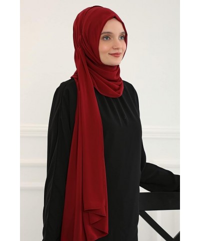 Side Shirred Shawl for Women Chiffon Modesty Turban Cap Head Wrap Instant Scarf Ready to Wear Hijab Dark Red $14.85 Scarves