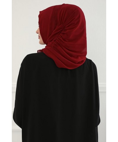 Side Shirred Shawl for Women Chiffon Modesty Turban Cap Head Wrap Instant Scarf Ready to Wear Hijab Dark Red $14.85 Scarves