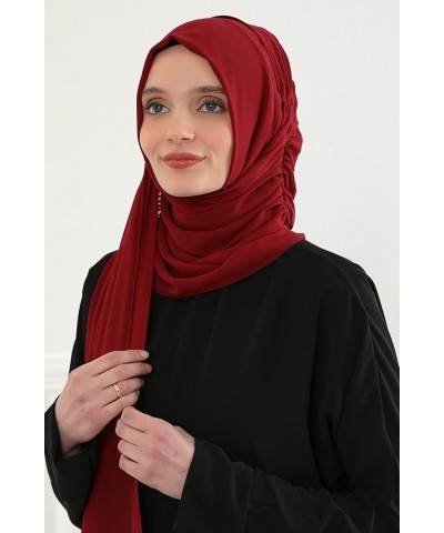 Side Shirred Shawl for Women Chiffon Modesty Turban Cap Head Wrap Instant Scarf Ready to Wear Hijab Dark Red $14.85 Scarves