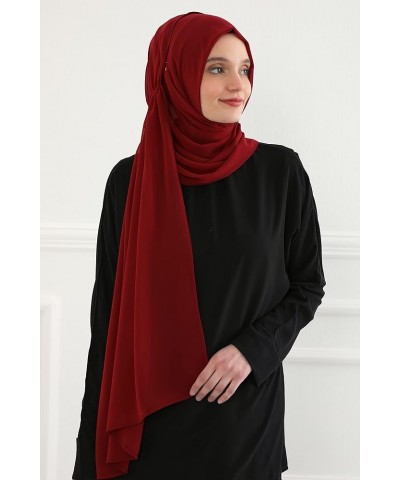 Side Shirred Shawl for Women Chiffon Modesty Turban Cap Head Wrap Instant Scarf Ready to Wear Hijab Dark Red $14.85 Scarves